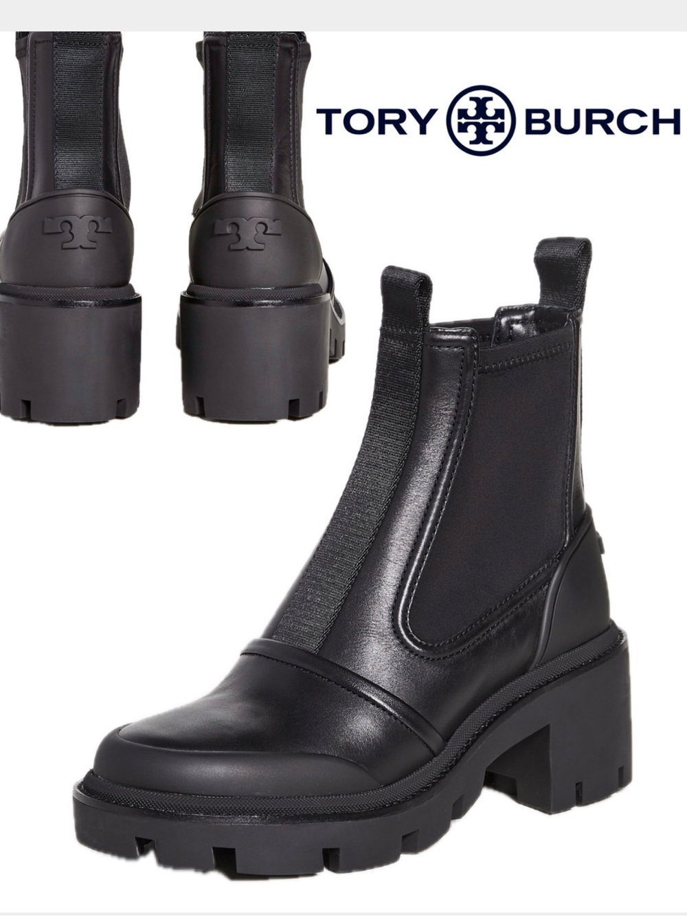 Tory Burch Black Leather Lug Chelsea Boot